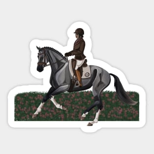 Grey Dressage Horse Canter with Spring Flowers Sticker